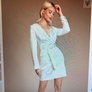 Lulu’s Satin White Long Sleeve Dress with Belt